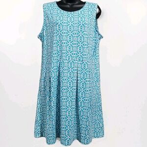Lulu-B Blue Geometric Sleeveless Dress Sz XL Resortwear UPF 50 Vacation Stretch
